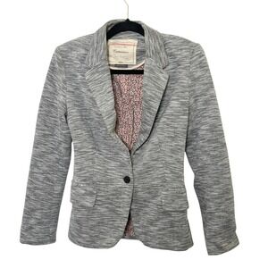 Cartonnier Anthropologie‎ Gray Blazer Jacket One Button Floral Lined Career Work